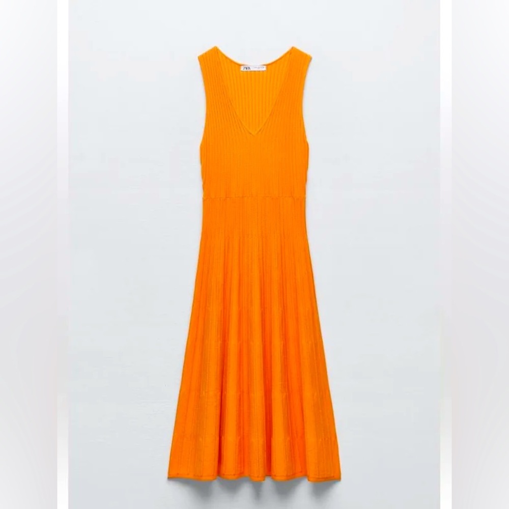 Zara Orange Knit Midi Dress - size: S